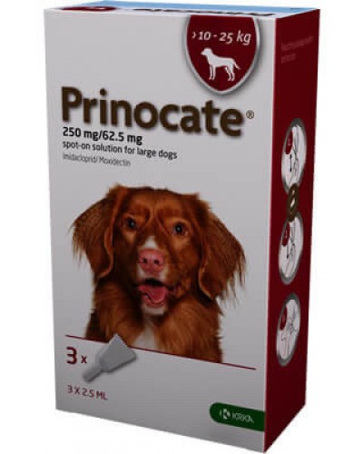 Prinocate  для собак 10-25 кг 3шт проти бліх,кліщів і глистів 250mg/62,5 mg 2,5 ml Принокат KRKA