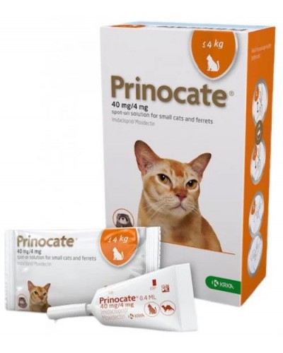 Prinocate для котів до 4 кг 3шт проти бліх,кліщів і глистів 40mg/4mg 0,4 ml KRKA