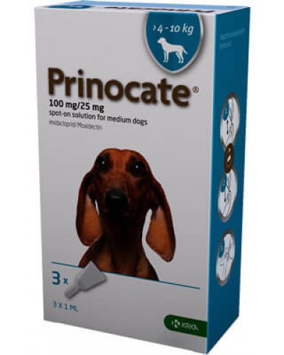 Prinocate  краплі на холку для собак 4-10 кг 3шт проти бліх, кліщів і глистів  100mg/25mg 1ml  KRKA