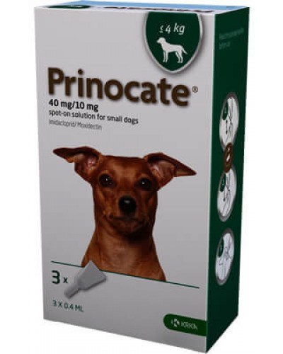 Prinocate краплі на холку для собак до 4 кг 3шт проти бліх, кліщів і глистів 40mg/10mg 0,4ml KRKA