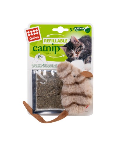 Іграшка для котів Мишка з котячої м'ятою GiGwi Catnip, штучне хутро, котяча м'ята, 10 см
