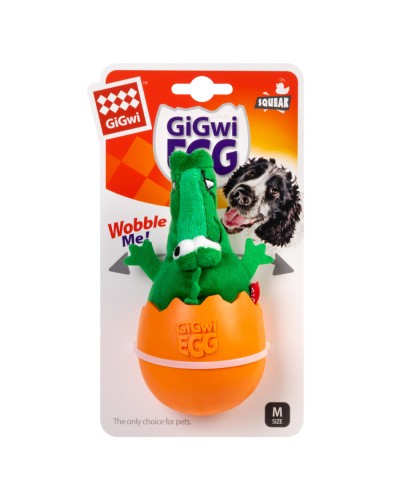 Іграшка для собак Крокодил-неваляшка з пищалкою GiGwi EGG, текстиль, гума, 14 см