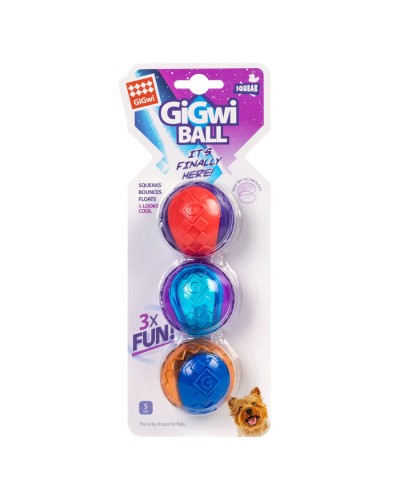 Іграшка для собак Три мячі з пищалкою GiGwi BALL, гума, 5 см