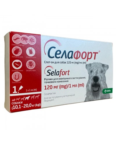 Селафорт спот-он для собак вагою 10,1 - 20 кг, (120 мг/1 мл),1 піпетка